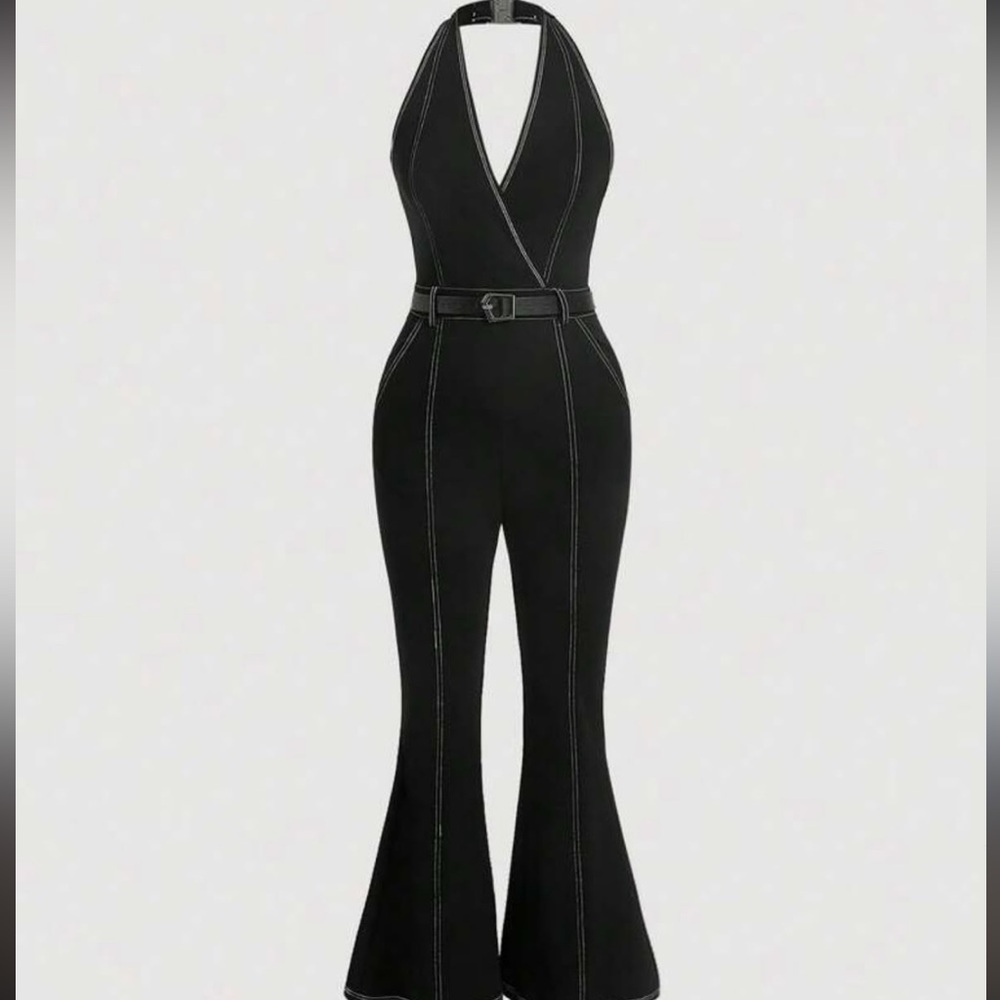 Elegant Black Belted Jumpsuit